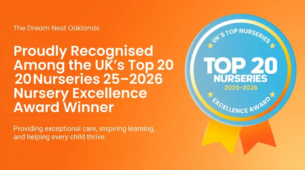 The Dream Nest Oaklands UK Top 20 Nurseries 2025-2026 Nursery Excellence Award winner badge